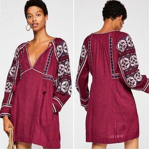 Free People All My Life Wine Mini Dress size Medium Boho festival